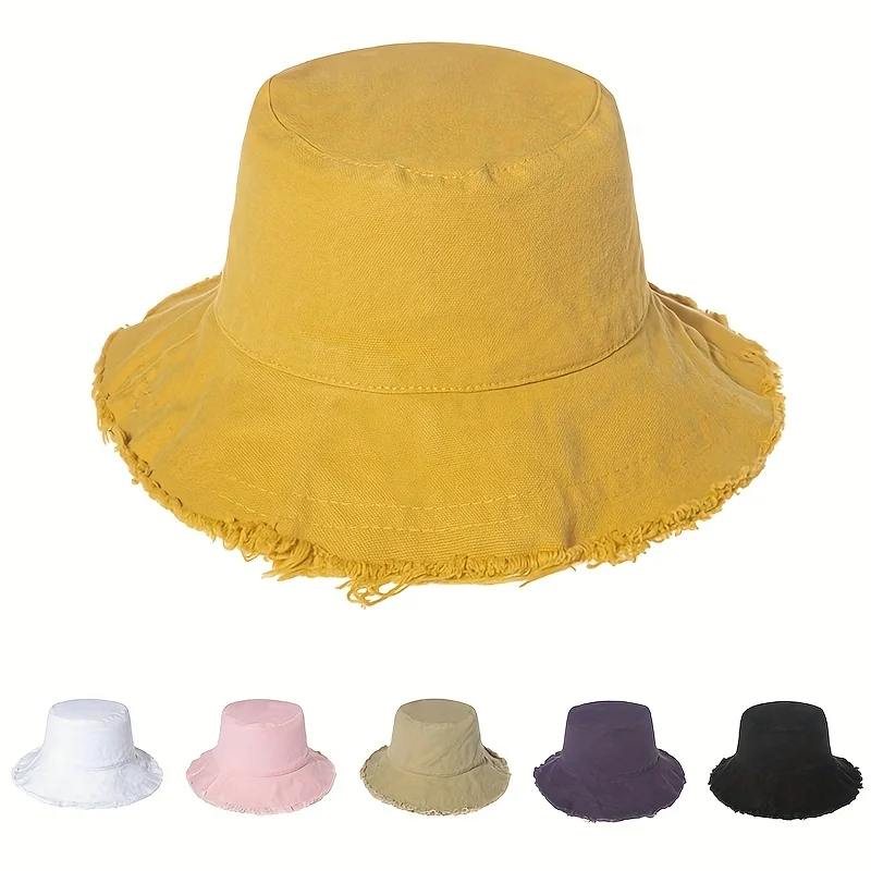 

Casual Solid Shabby Bucket Hats for Women Men Summer Street Sunshade Wide Brim Fisherman Hat Bob Cotton Hip Hop Sun Hat Cap
