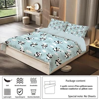 3 pieces of duvet cover set (1 duvet cover + 2 pillowcases, coreless), cute panda digital printing bedding set, soft, warm, skin 4