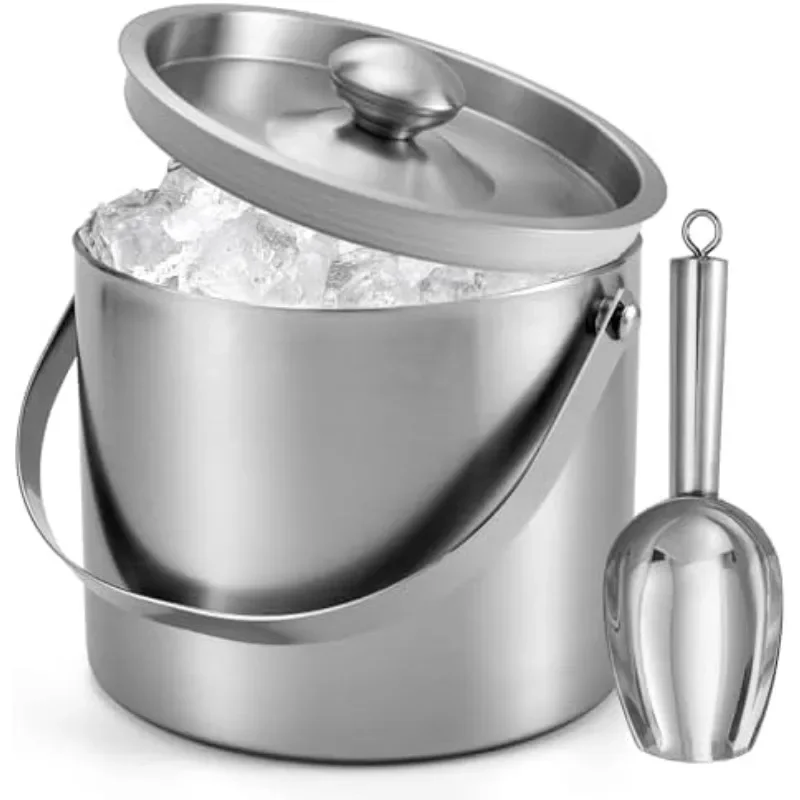 3/4L Stainless Steel Insulated Ice Bucket Double Walled Beverage Tub Comfortable Carry Handle Ice Container Bar Tools