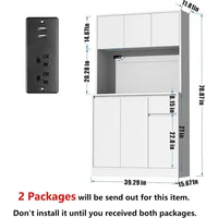 71" Tall White Kitchen Pantry Cabinet,Kitchen Pantry Storage Cabinet with Power Outlet,Freestanding Kitchen Hutch w/ countertop 2