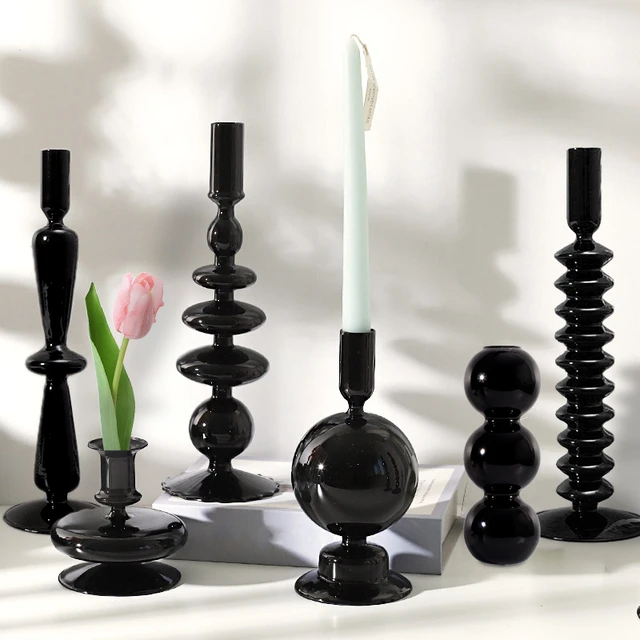 Vasi di vetro nero portacandele in vetro per la casa di nozze vaso di fiori  decorativo portacandele moderno soggiorno Decor - AliExpress