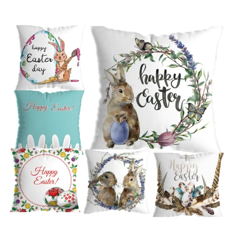 

Happy Easter Bunny Pillow Cover 45x45cm Letter Print Cute Rabbit Cushion Cover Sofa Art Decor Office Car Seat Pillowcase G444