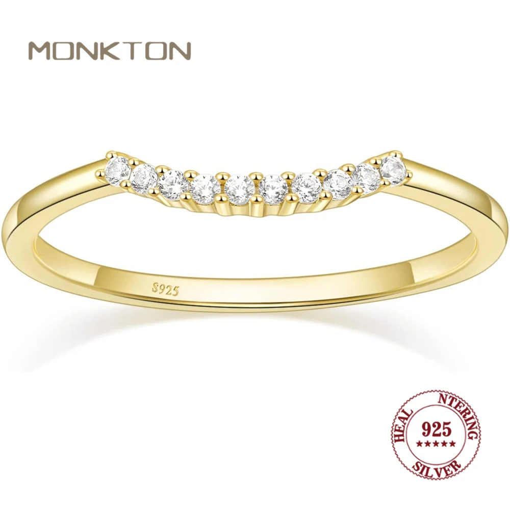 

Monkton 14K Gold Plated 925 Sterling Silver CZ Wedding Bands for Women Dainty Curved Stackable Cubic Zirconia Engagement Rings