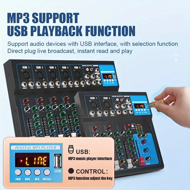Audio Mixer Professional 4 7 Channels Audio Mixer USB interface BT DJ 48V Sound Mixing Console for Computer MP3 microphone Recording