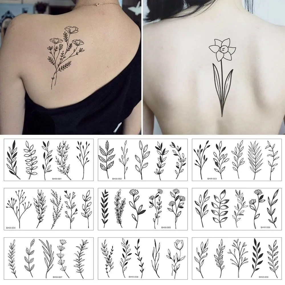 Black Tattoo Flower with Leaves and Buds Stock Illustration - Illustration  of drawn, floral: 155841633