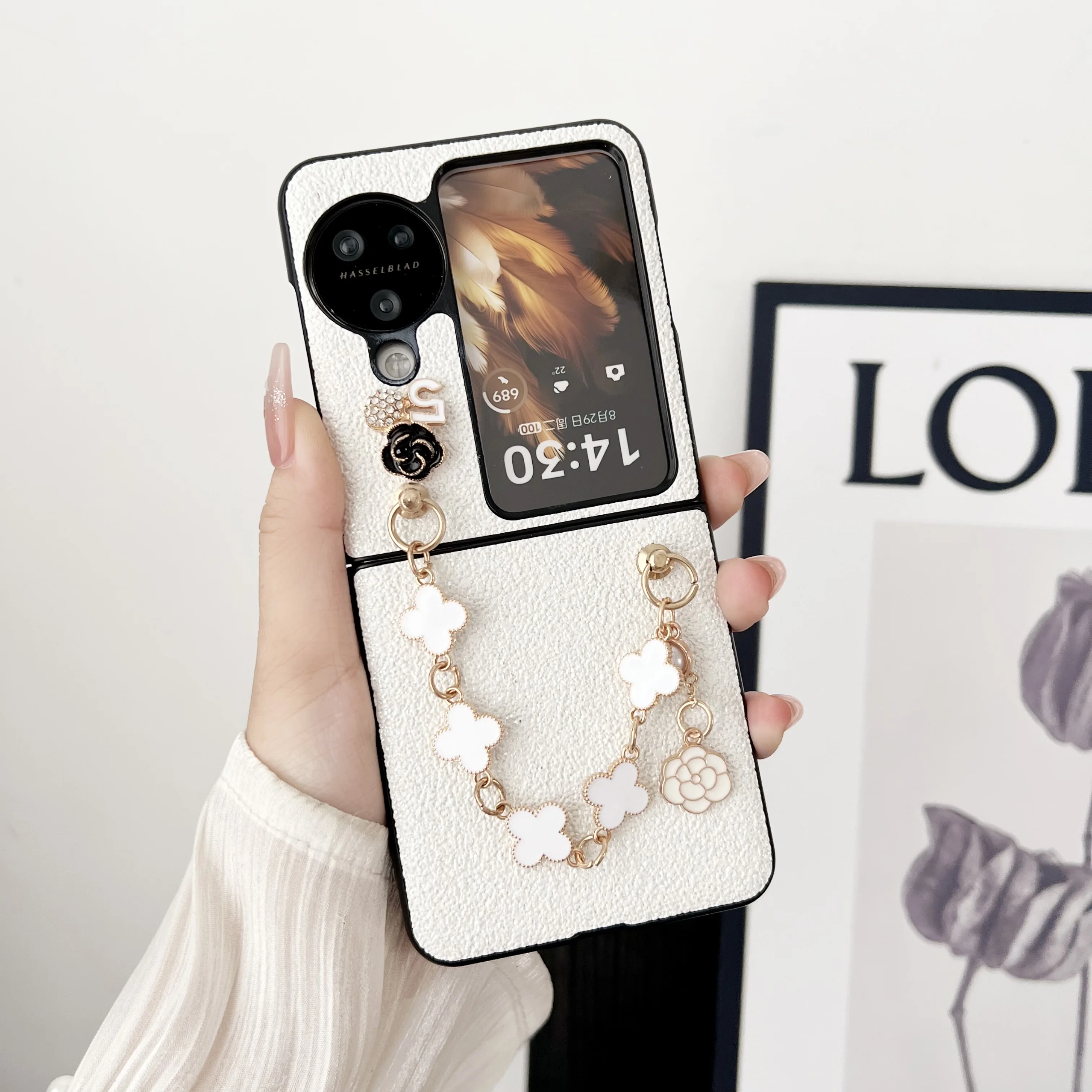 Case For OPPO Find N3 Flip Hand Strap Bumper Hand Women Case For OPPO Find N3 Flip Back Cover