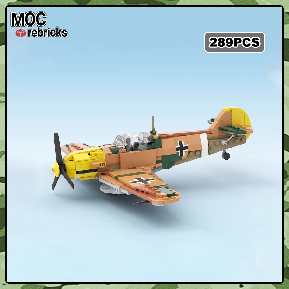 

MOC-155754 Military Arms Series Bf109 E-7 Bomber MOC Building Block WW2 Fighter Model Brick Toy Aircraft Children Gifts