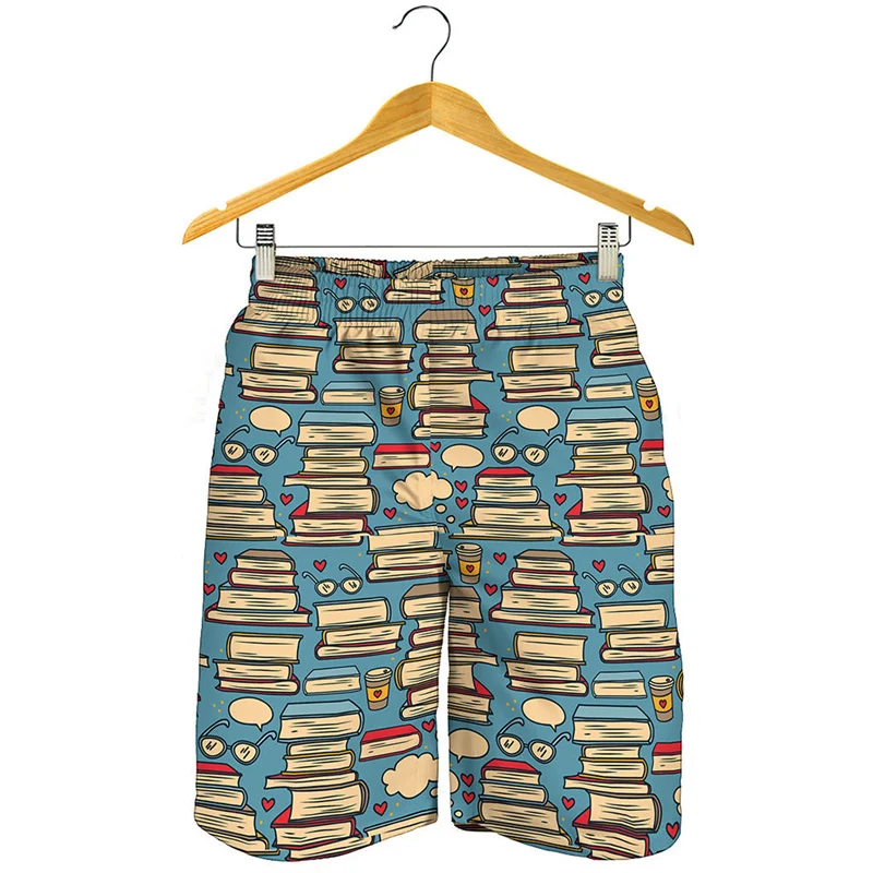 

Vintage Books Pattern Beach Shorts For Men 3d Printed Swimming Trunks Streetwear Short Pants Summer Loose Surf Board Shorts