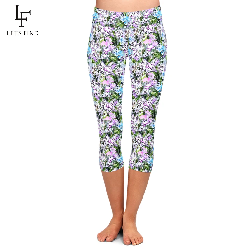 

LETSFIND New Floral and Leopard Printed Women High Waist Capri Leggings High Qaility Soft Fitness Pants Summer