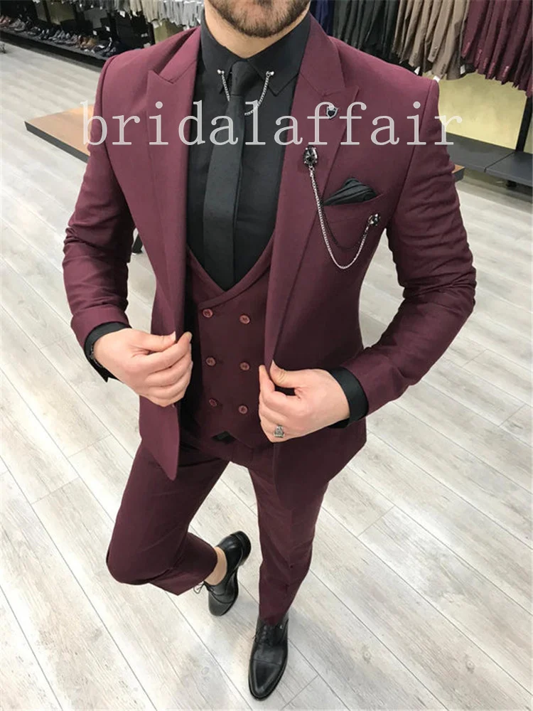 

Bridalaffair Men's Suit for Wedding Party Peak Lapel 3 Piece （Blazer + Vest + Pants）Slim Fit Costume Homme