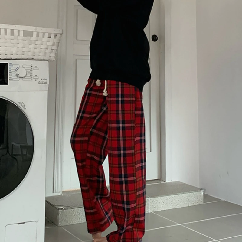 S-4XL Casual Red Plaid Pants Women Autumn Winter Fashion Elegant Student Korean Style Harajuku Hip Pop Streetwear Chic Vintage