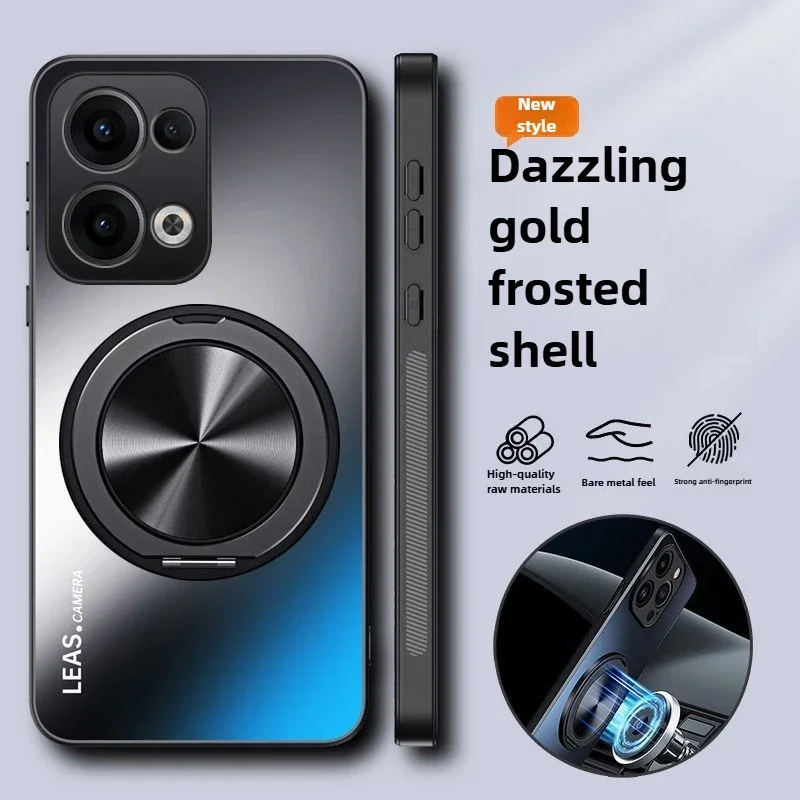 Luxury AG Matte Magnetic Back Cover with 360° Rotating Bracket and Shockproof Bumper
