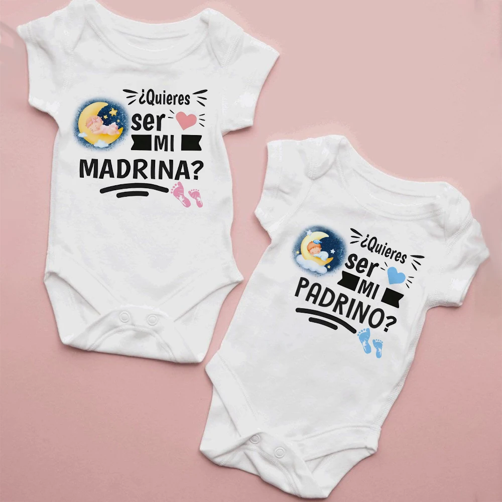 Do You Want To Be My Godmother Godfather Print Baby Romper Infant Request Godmother Clothes Newborn Short Sleeve Bodysuit Outfit