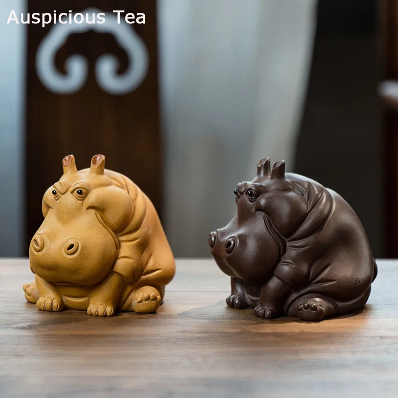 

Yixing Purple Clay Tea Pet Chinese Lucky Hippo Statue Ornaments Handmade Sculpture Tea Figurine Crafts Home Tea Set Decors Art