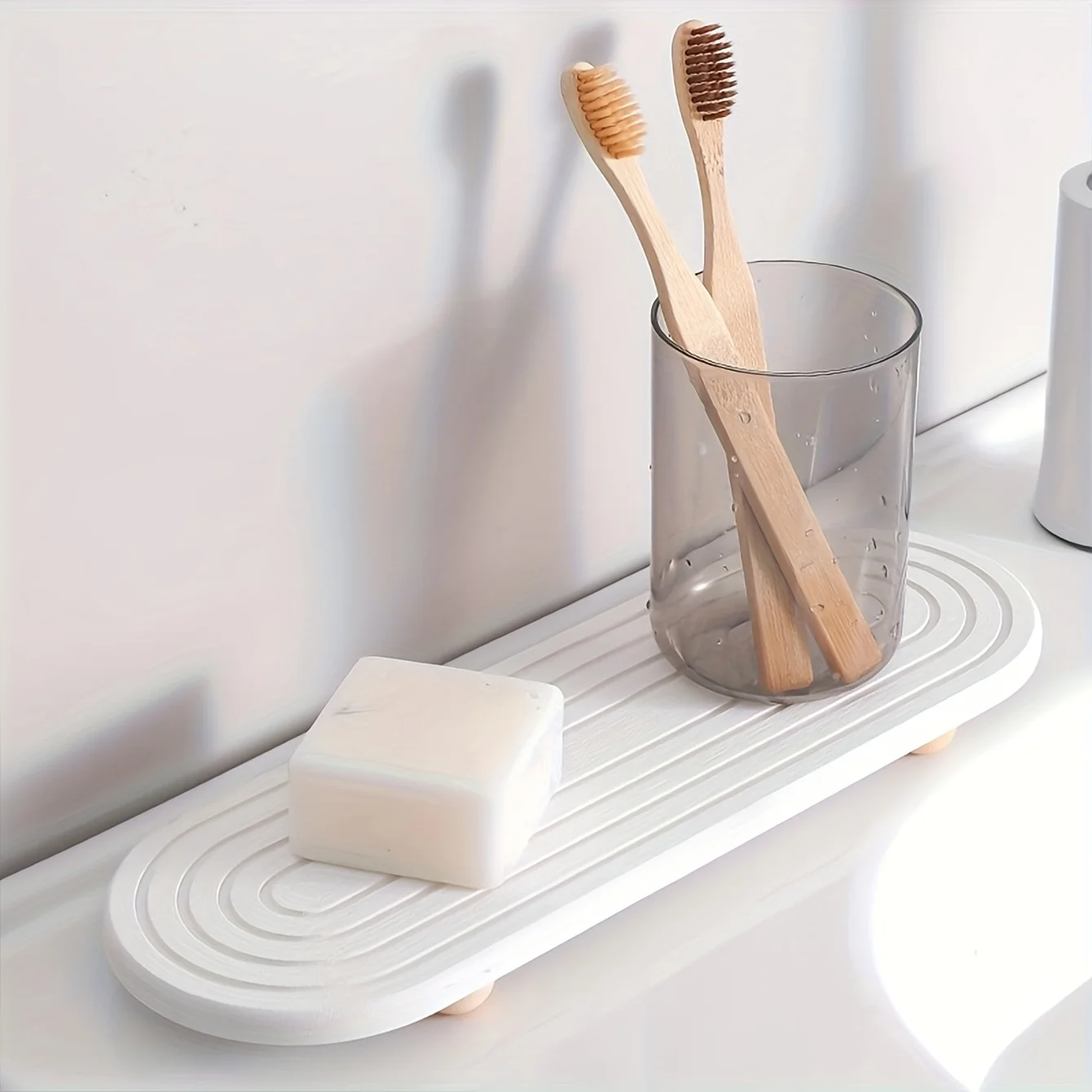 1pc Oval Carved Diatom Mud Absorbent Stone Table Mat, Beautiful And Simple,Suitable for Bathroom Countertops,Kitchen Countertops