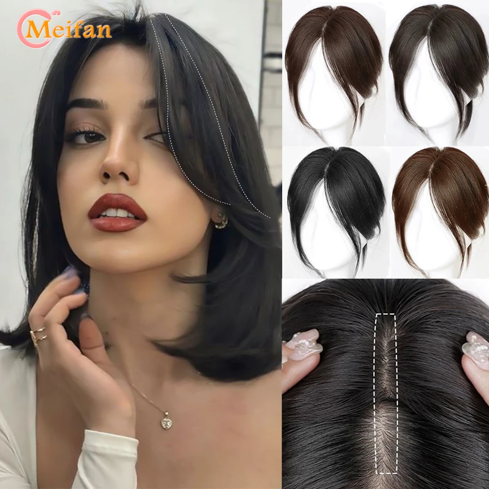 

MEIFAN Middle Part Fake Bangs Fringe Synthetic Topper Hairpiece Clip-In Bang Extension Natural Invisible Clourse Hairpiece Women