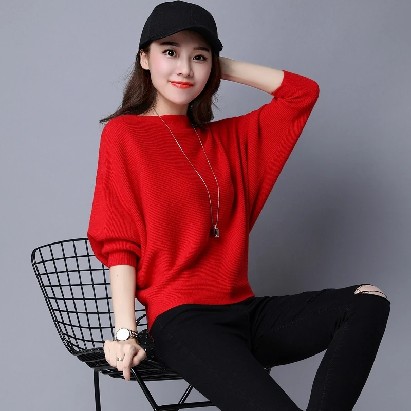 

Fashion Slash Neck Spliced Batwing Sleeve Sweater Women's Clothing 2022 Autumn New Casual Pullovers All-match Loose Commute Tops