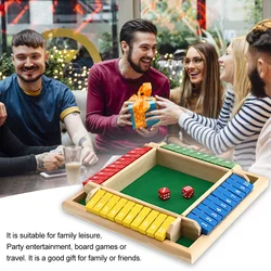 4 Player Shut The Box Board Game Wooden Interactive Flaps & Dice Set Deluxe Board Game Party Club Games for Adults Families