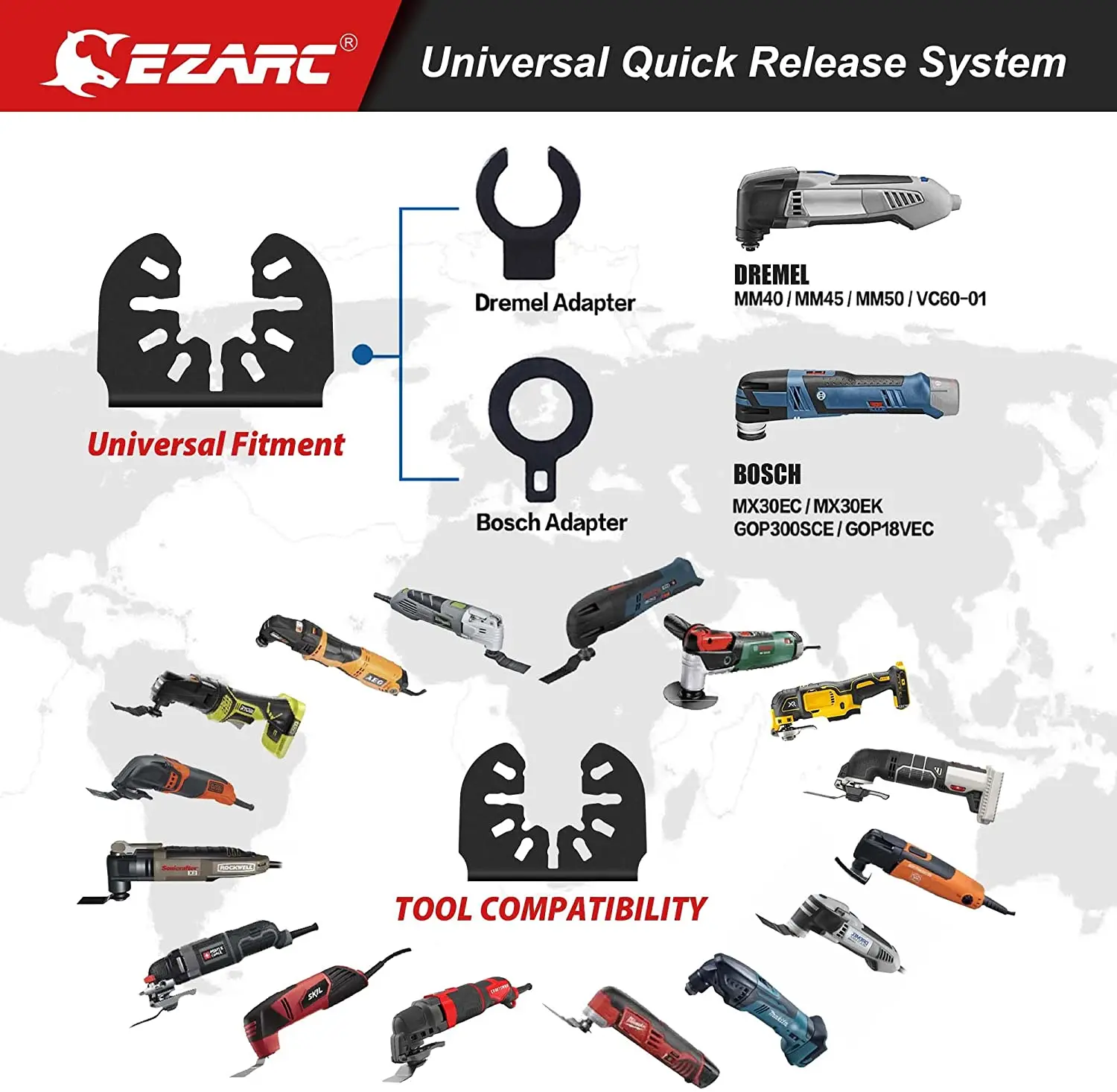 EZARC Japanese Tooth Oscillating Saw Blades - 5PCS Extra-Long Reach Arc Edge CRV Multitool Blades Clean Cut for Wood and Plastic