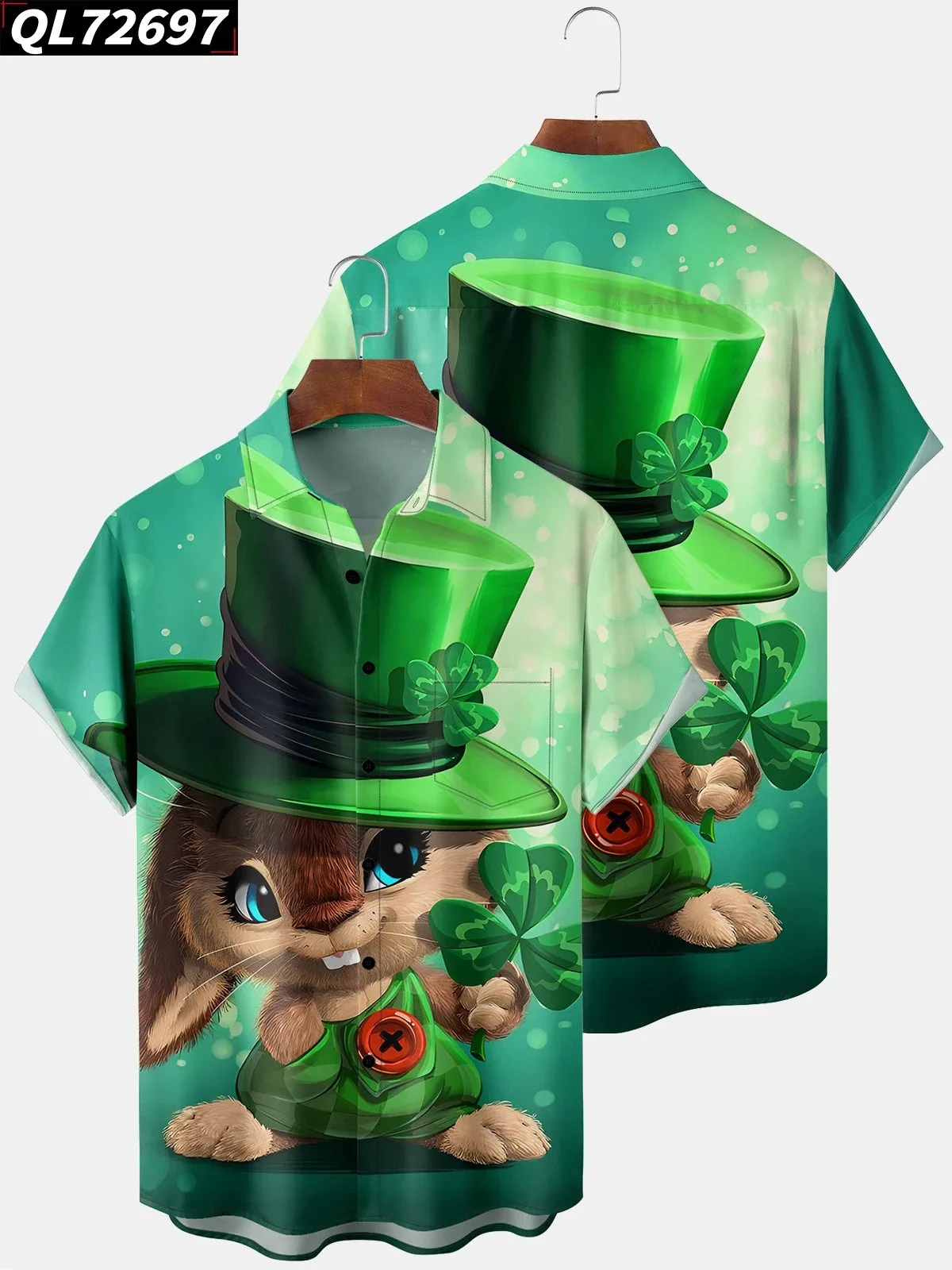 Irish Festival Shamrock Men's Shirts Button Dress Oversized Green Hat Happy St. Patrick's Day Hawaiian Shirt Men Tops Clothes