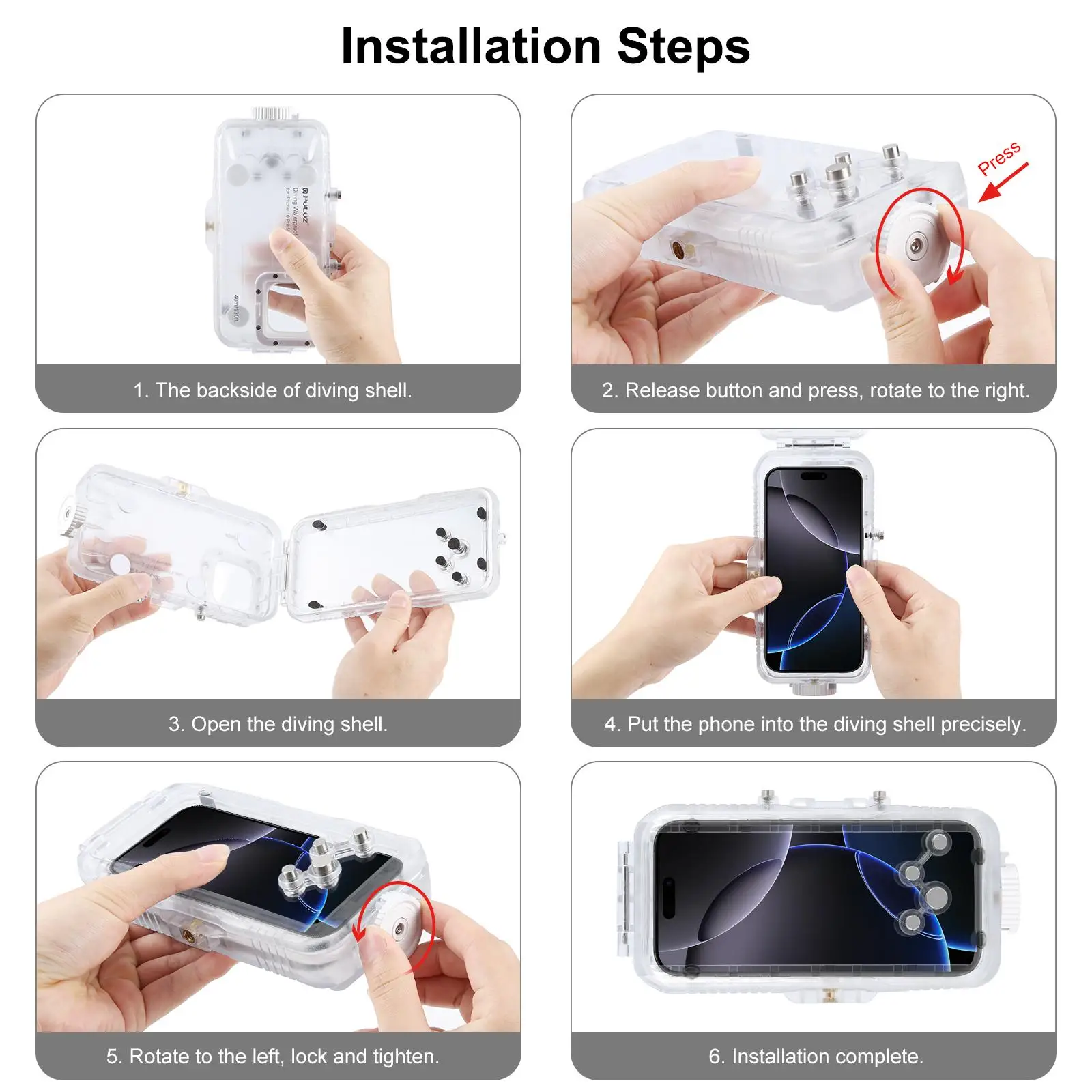 For iPhone 16 Pro Max PULUZ 40m/130ft Waterproof Diving Case Photo Video Taking Underwater Housing Cover