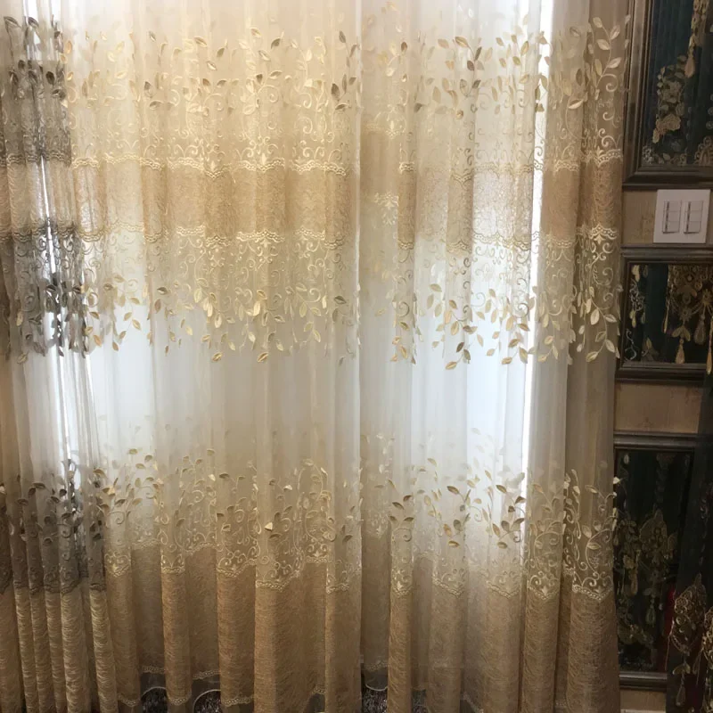 Luxusní úplný evropan styl vyšívané záclony tulles pro žití pokoj ložnice jídelní  voálové nit průhledná vysoký grade rouška