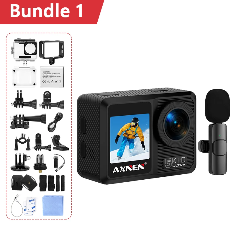 Axnen – caméra d'action AX9 5K30FPS, avec microphone sans fil à distance,  EIS Cam, étanche, écran tactile, enregistrement vidéo, WIFI, pour moto et  vélo - AliExpress