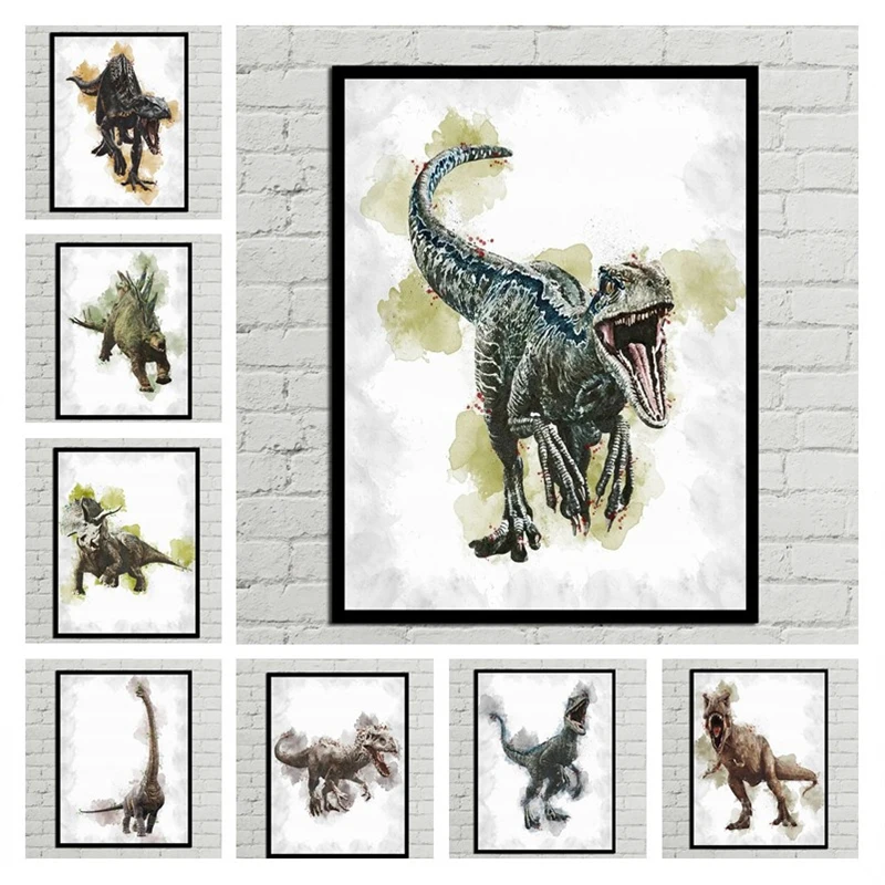 

Indominus Rex Dinosaur Poster Watercolor Tyrannosaurus Rex Decoration Mural Nordic Canvas Painting Wall Art Decor Living Room