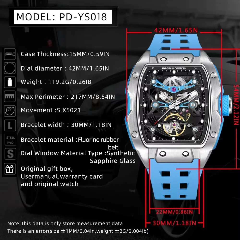 Mechanical watch PAGANI DESIGN 42MM hollow skeleton men luxury sapphire glass automatic 50M waterproof