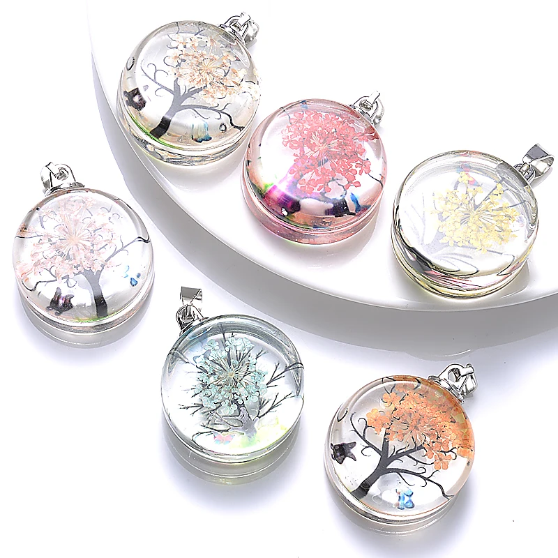 Glass Necklace Glass Pendant Charms 3pcs 25x36mm Mixed Crystal