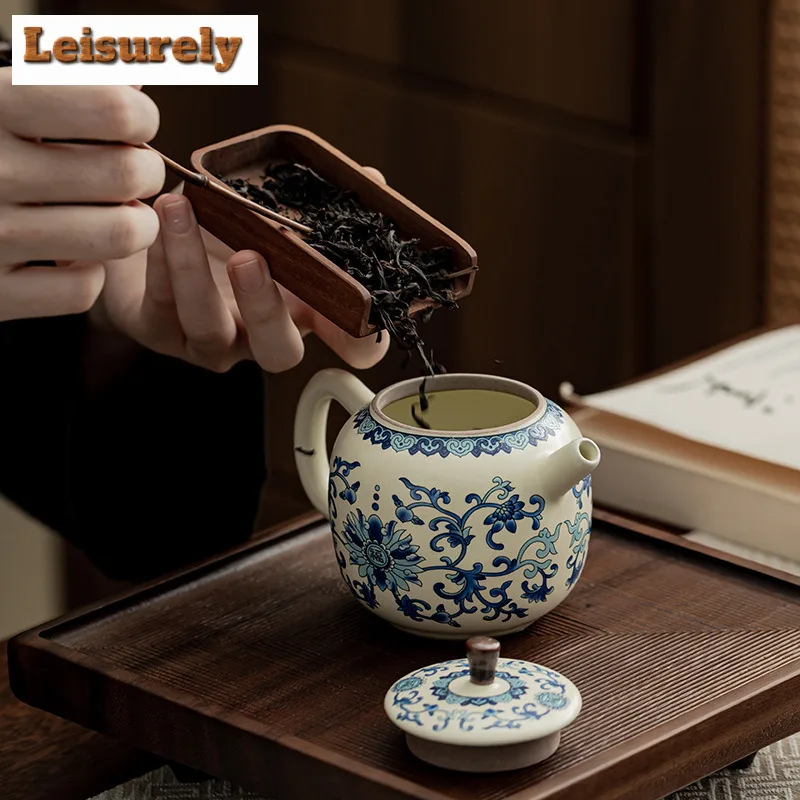 230ML Chinese Blessed Blue And White Teapot Boutique Ru Kiln Pot Tea Maker Kettle With Filter Chinese Tea Cha Supplies Craft