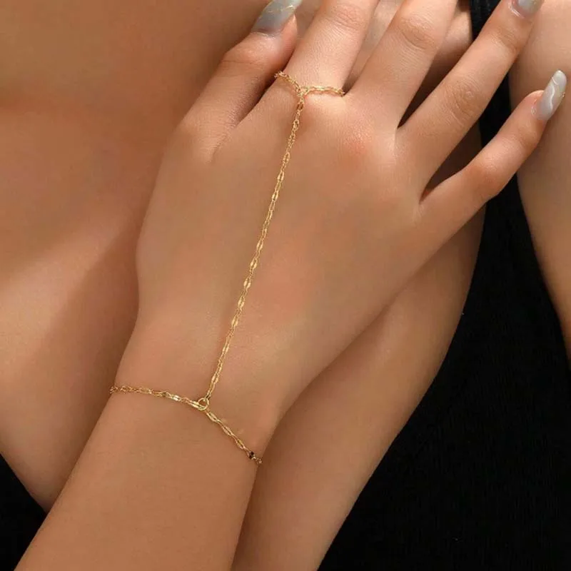 موضة الذهب اللون اليد سلسلة حلقة سوار للنساء الحد...