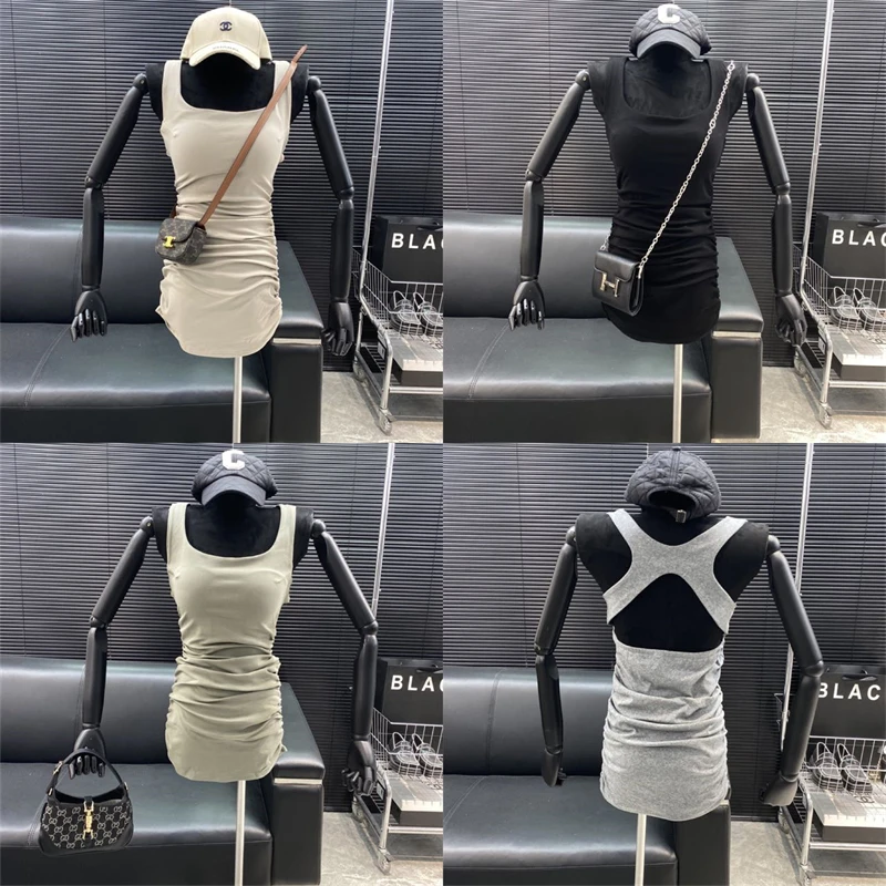 

2022 fashion Designer new style Famous brand sexy Draw fold Slim Buttock wrapping Dress Hollowed out Backless sleeveless dress