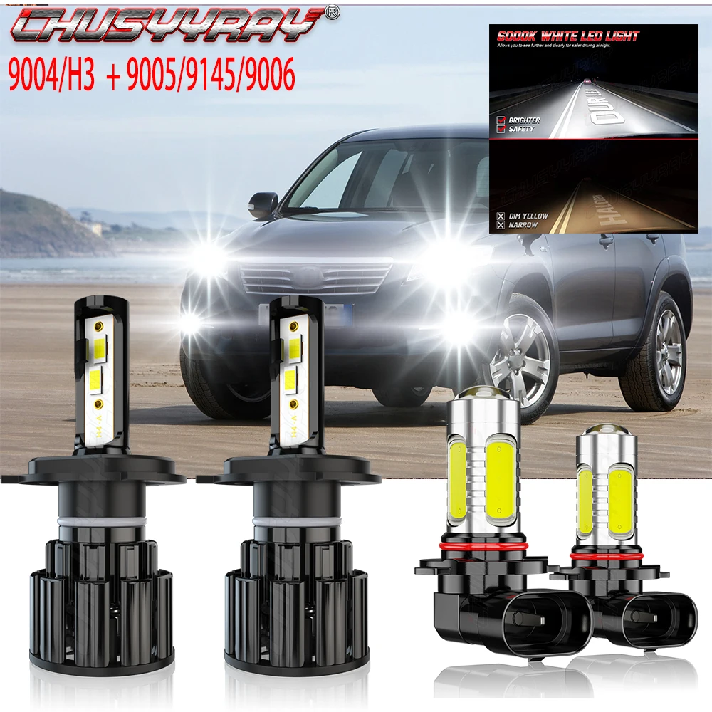 

CHUSYYRAY 4x Combo H4 9003 LED Headlight Bulbs 9006 9145 Fog Light Bulbs Kit Compatible For Toyota RAV4 2001-2005 Car accessory