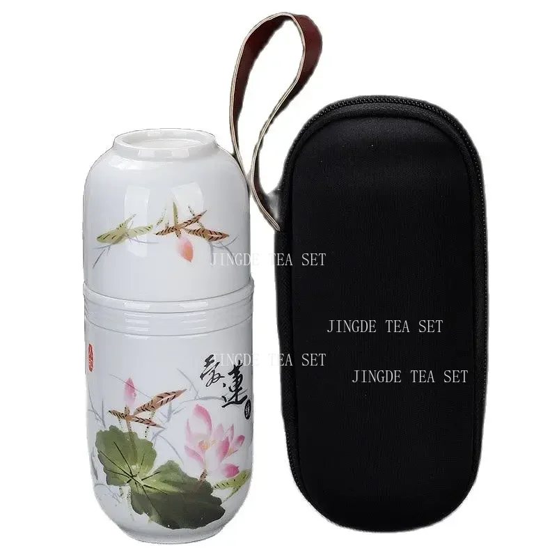 Ceramic Portable Travel Teapot Set Bring A Travel Bag Outdoor Double Chinese Kung Fu Tea Set Underglaze Colour Tea Ceremony Set