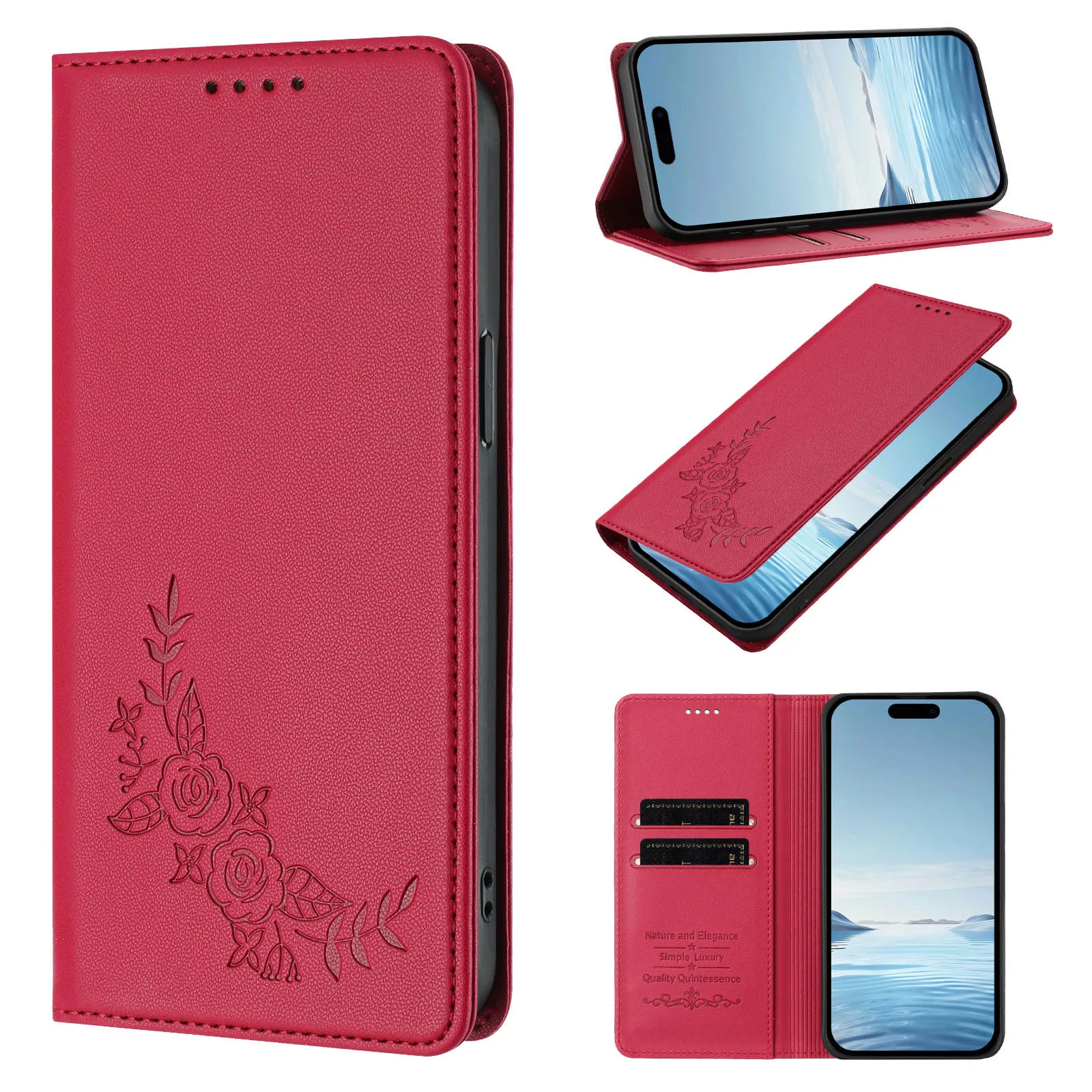 Lotus Flowers Leather Flip Case with Magnetic Closure and Card Slots