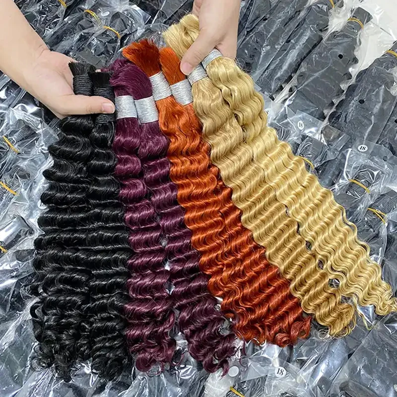 Human Hair Bulk Deep Water Wave Hair For Braiding Brown Brazilian Remy Bundles No Weft Bohemian Bulk Human Extensions