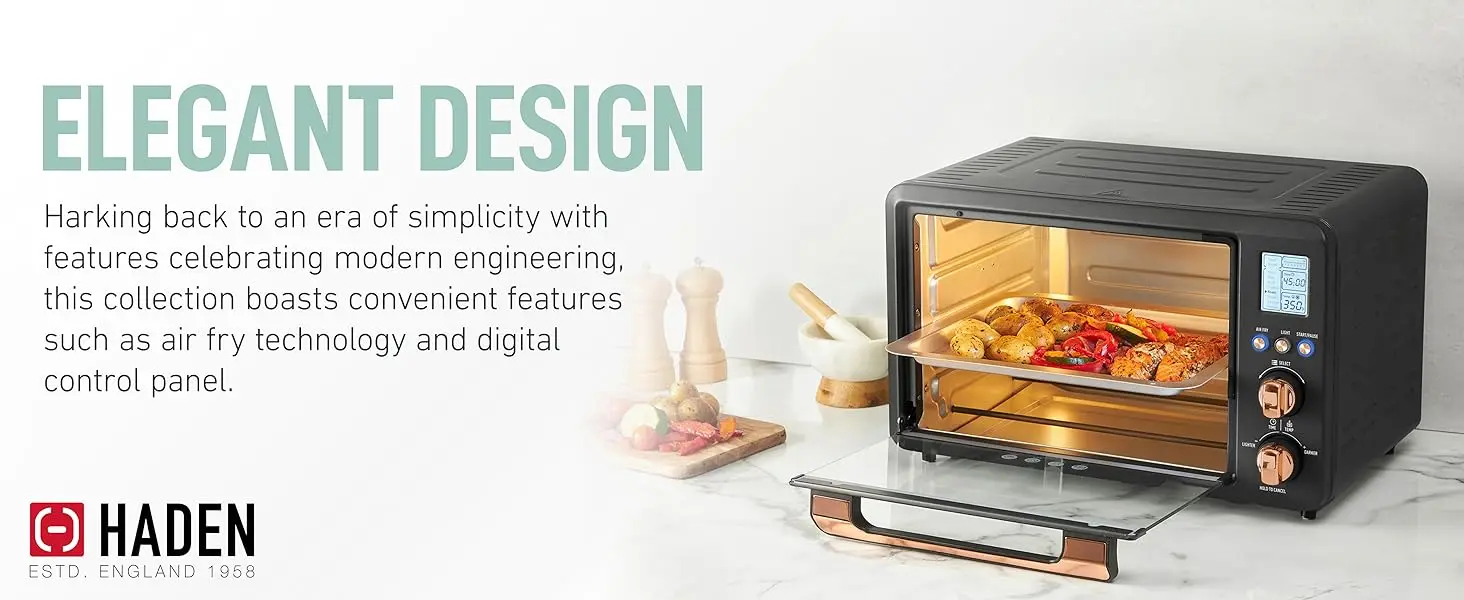 Haden Countertop 6 Slice Toaster Oven Air Fryer Combo for Kitchen, Black/Copper