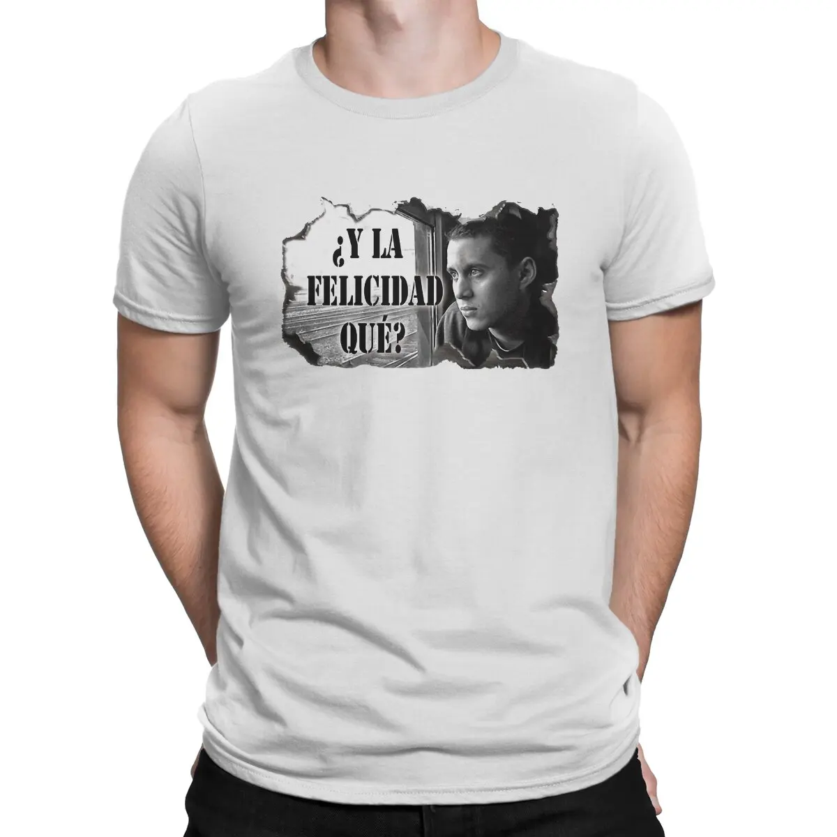 thumbnail image 1 of Camiseta divertida "What Happiness" para hombre, cuello redondo, algodón puro, Canserbero, manga corta, ropa estampada, 1 of 7