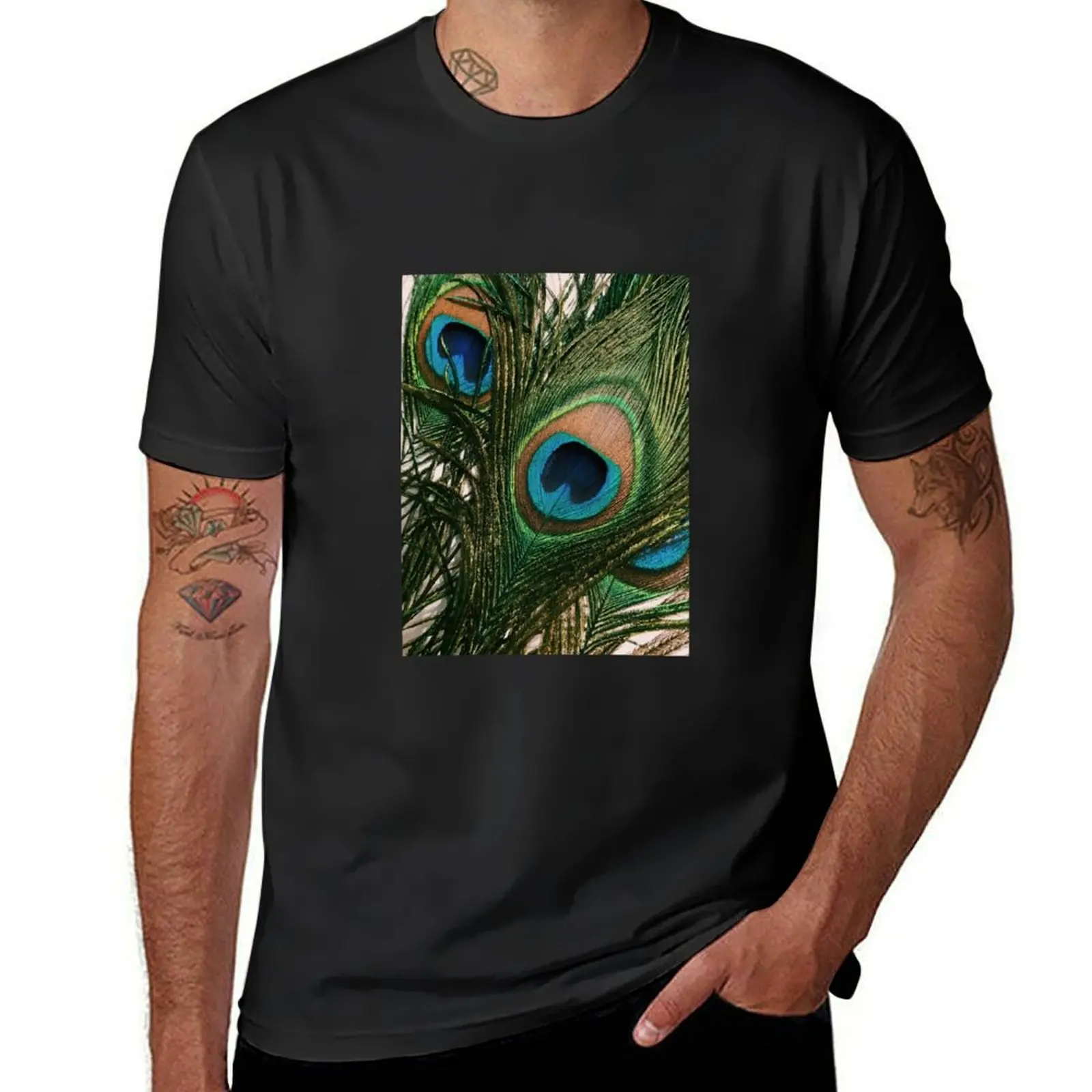 Vibrant Peacock Feather T-Shirt vintage new edition oversized oversizeds mens t shirts pack