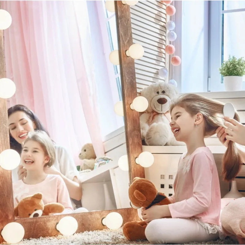 Makeup Mirror Bulb Led Mirror Headlight Free Punching Fill Light Dressing Table Rotating Take-Up Touch Three-color White