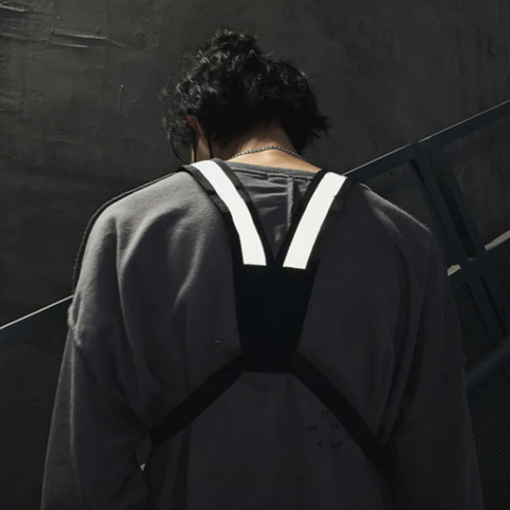 Men Tactical Shoulder Bags Reflective Vest Chest Rig Bag Hip Hop Streetwear Men Functional Waist Packs Adjustable Pockets