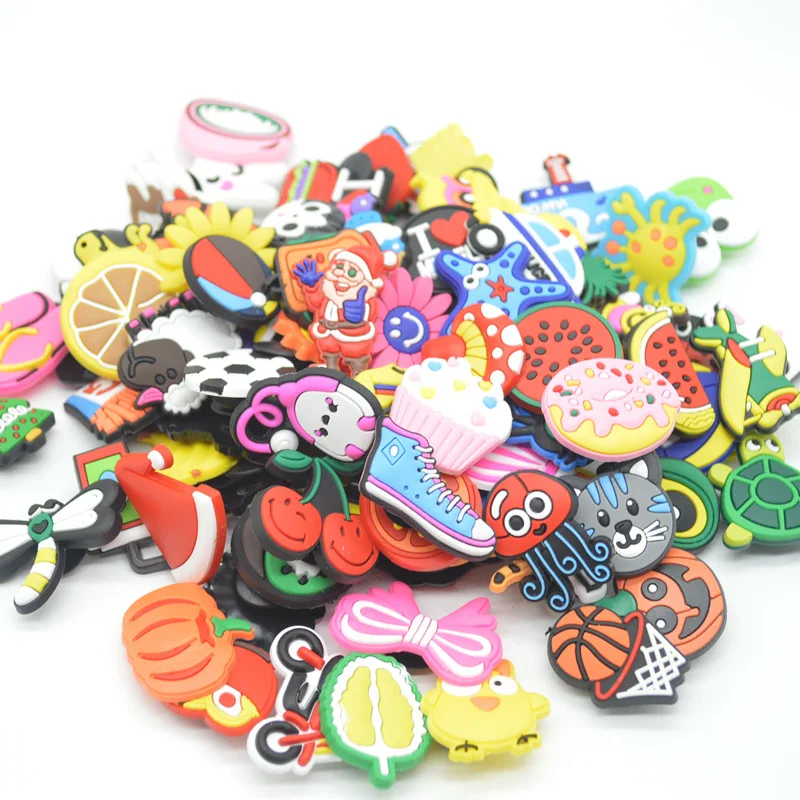 

100/200pcs Random Shape Shoe Charms for Shoes Wristband Decoration Party Gifts Birthday Gift,Mixed Vibrant Cool Cute Decorations