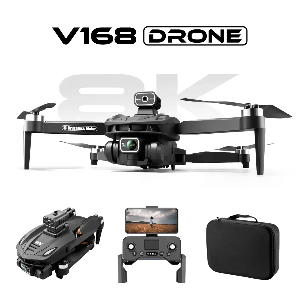 Drone Quadcopter New V168 drone triple camera 8K video angle optical GPS positioning four-way obstacle avoidance aircraft toy