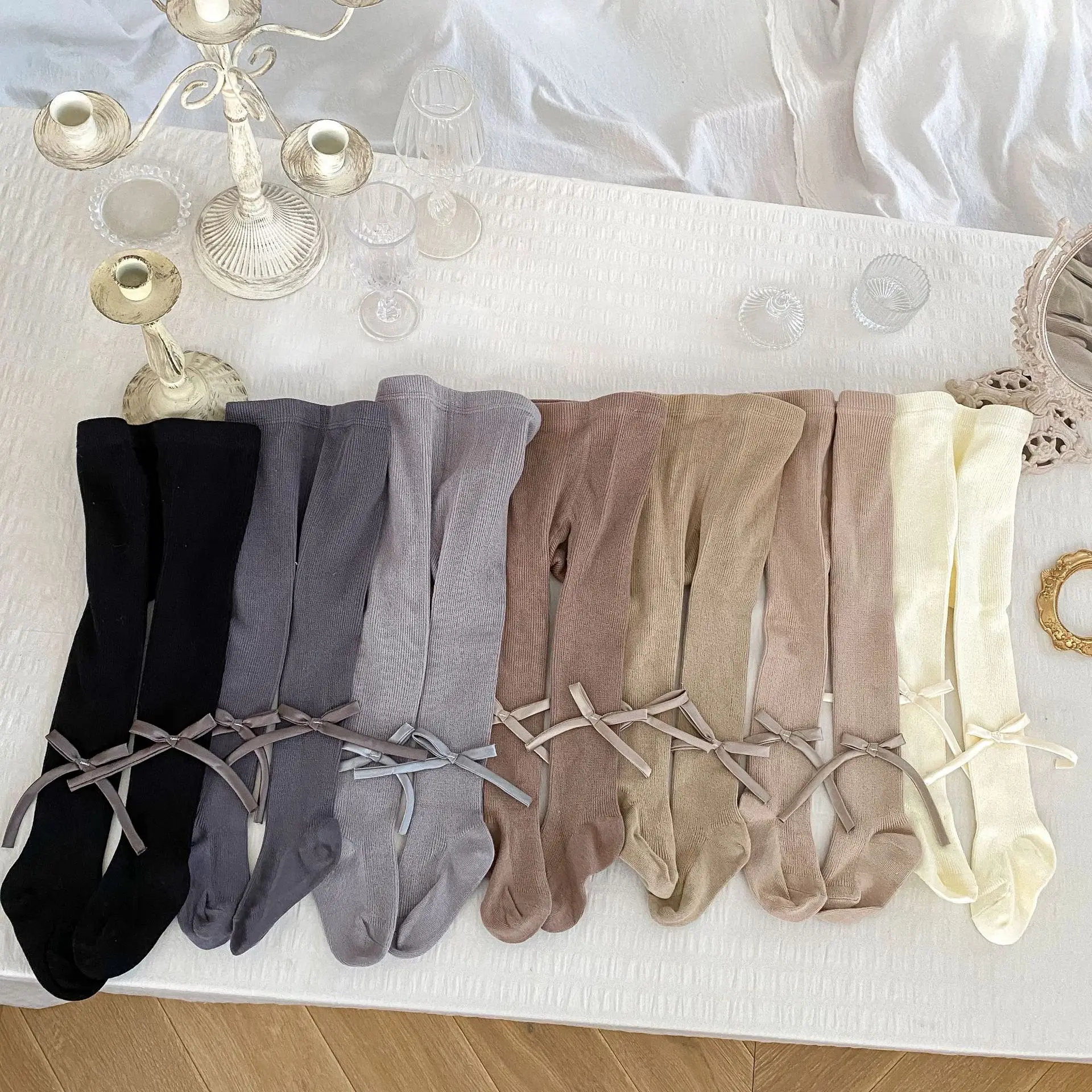 Spring Baby Pantyhose Cute Bow Thin Pantyhose for Girls and Babies Versatile Daily Base Pantyhose for Outerwear