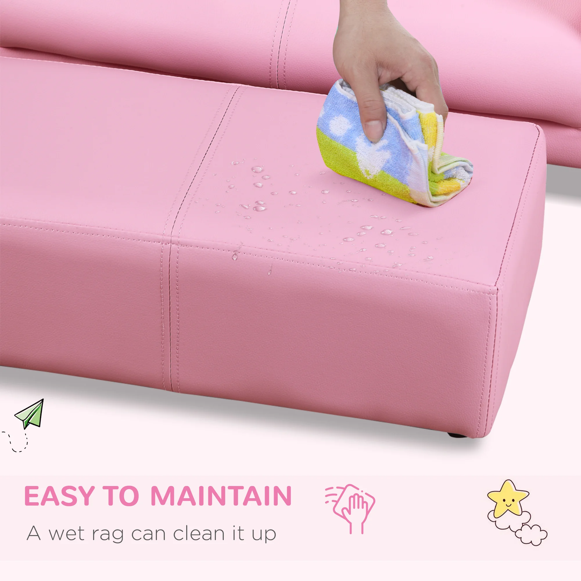 Kids Sofa Set with Footstool for Toddlers and Babies, Pink 4