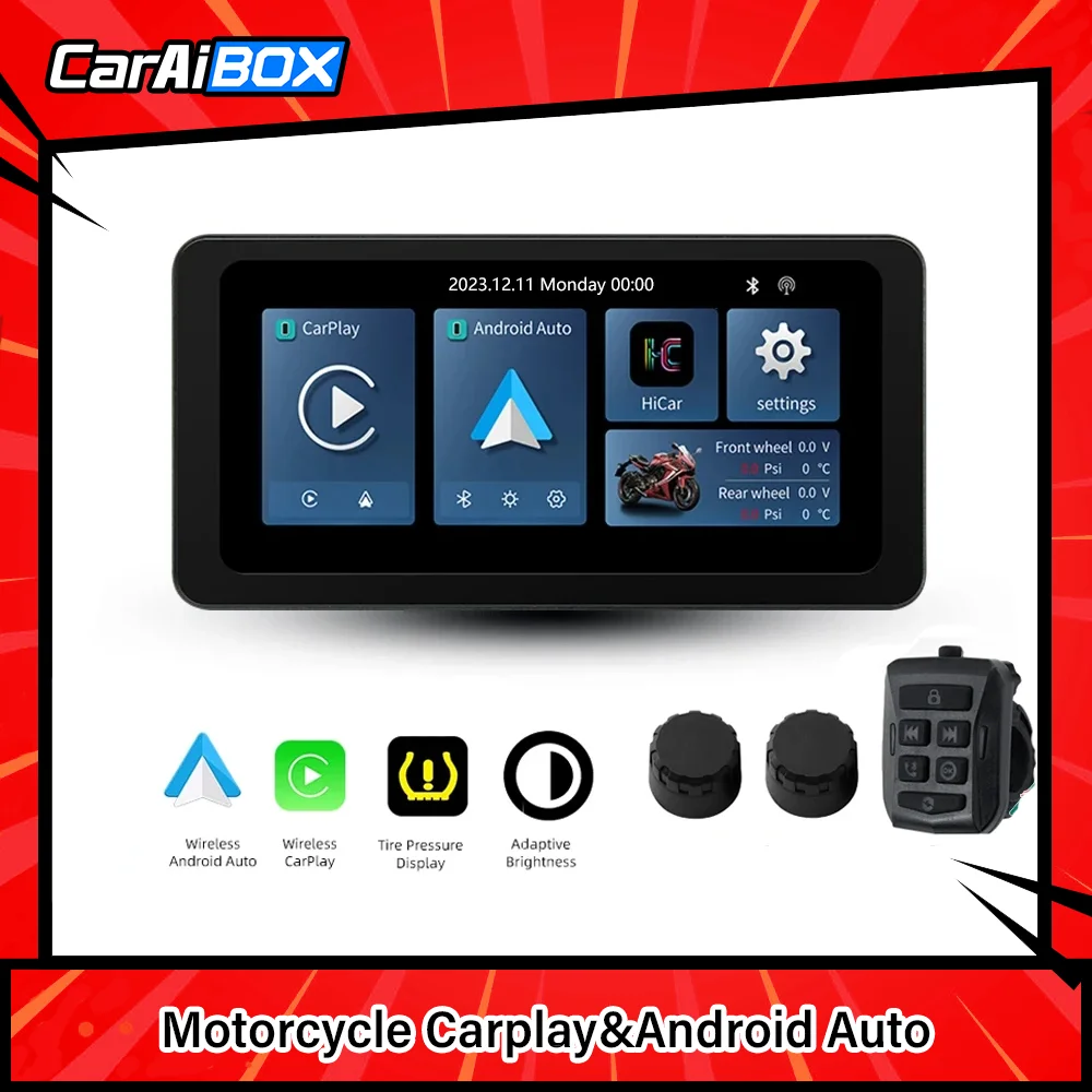 

CarAiBOX 6,3 "Портативный GPS-навигатор для мотоцикла водонепроницаемый CarPlay дисплей беспроводной Android Авто GPS экран