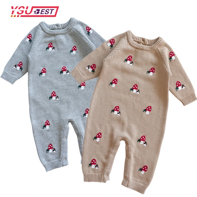 Baby Girl Premium Wool Knit Suit with Mushroom Design (2-Piece + Cap)
