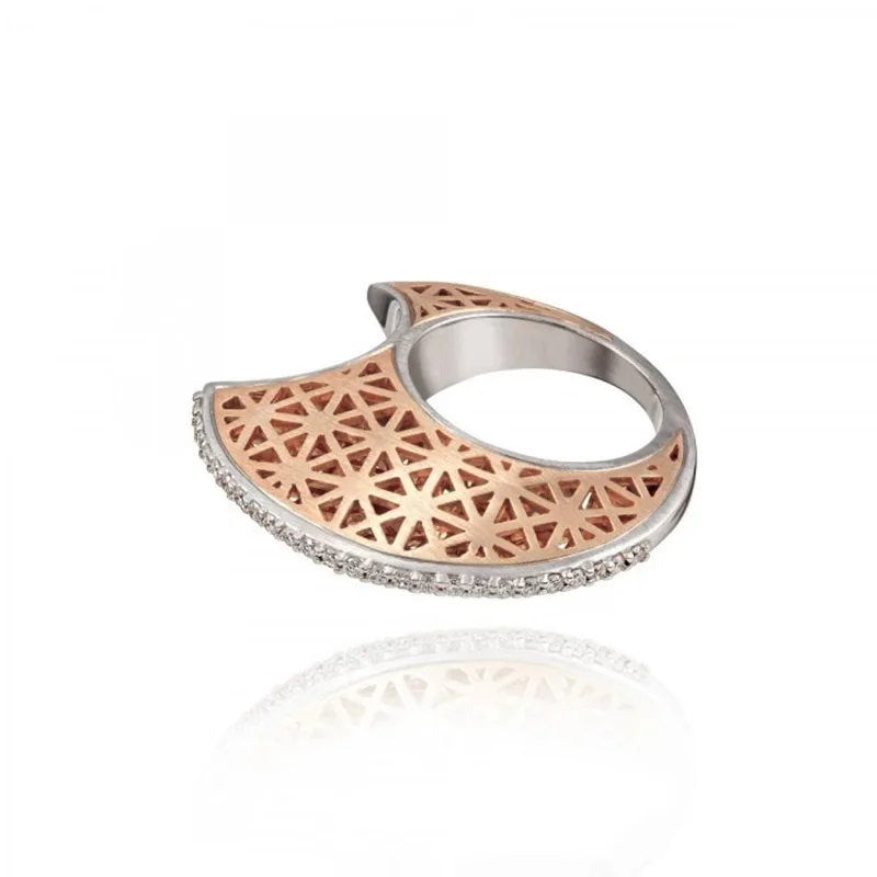 Women S925 Silver Color Zirconium Ring Fashion Rice Series Moon Shape Personality Jewelry Innovation Commemorative Gift
