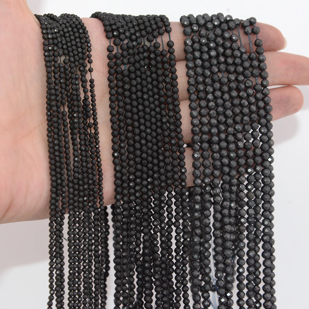 Natural Genuine Shungite Faceted Round Beads 2mm/3mm/4mm, Surface Not Bright ,For Jewelry Making Natural Gemstones DIY Necklace 3